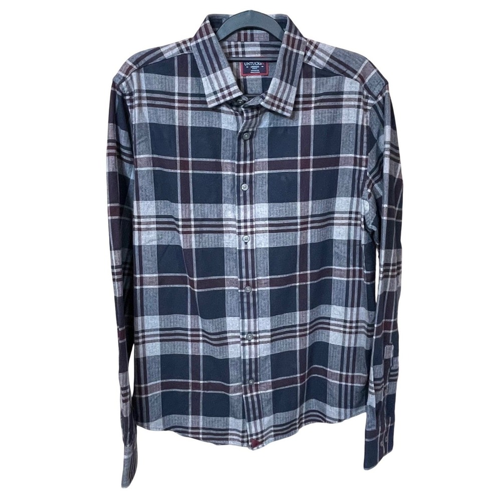 UNTUCKit Navy Plaid McIntyre Slim Fit Button Down Shirt Mens Medium